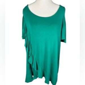 ⭐️ 3/$15 Roaman's Teal Women's Cold Shoulder Blouse with Ruffle Detail Size 14